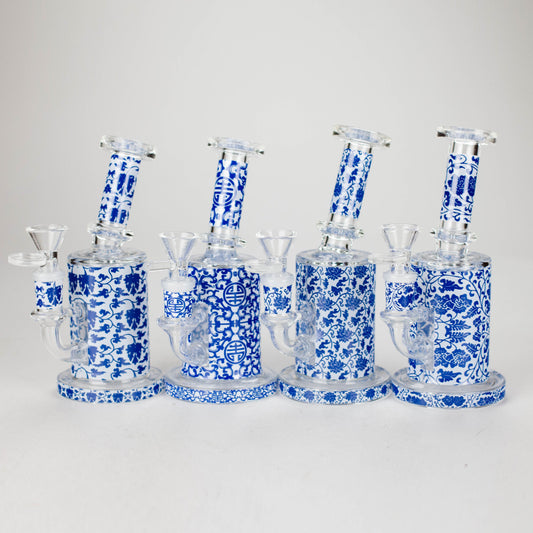 7" Cloisonné Design Glass Bong with Water Diffuser – 14mm Bowl Joint