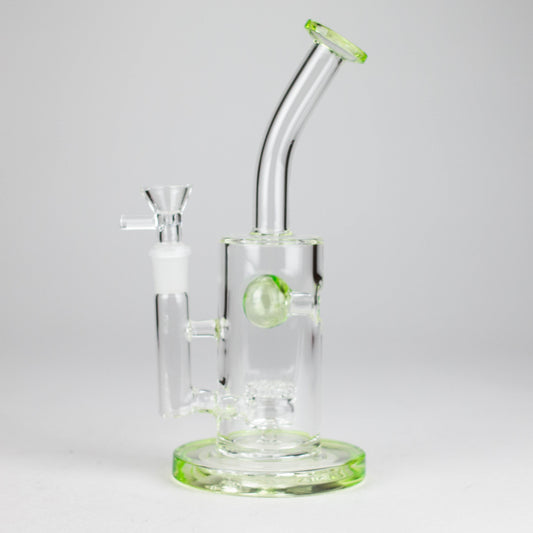 9" Ball Perc Glass Bong – Green with Bent Neck & 14mm Bowl