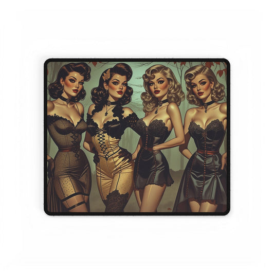 Spooky Beauties Vintage Halloween Glamour Desk Mat - Retro Pinup Office Decor