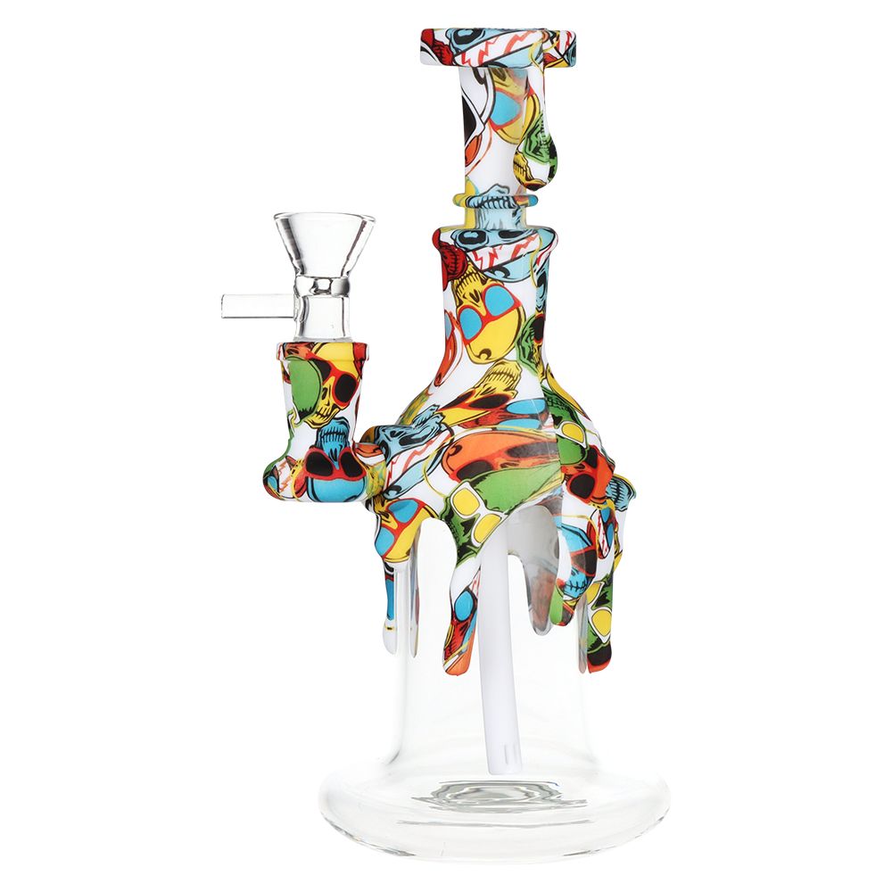 Masked Silicone & Glass Water Pipe - 7.5" / 14mm F / Colors /Designs Vary