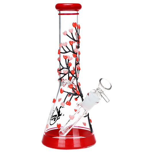 Pulsar Branching Hearts Glow in Dark Beaker Glass Water Pipe - 10" / 14mm F
