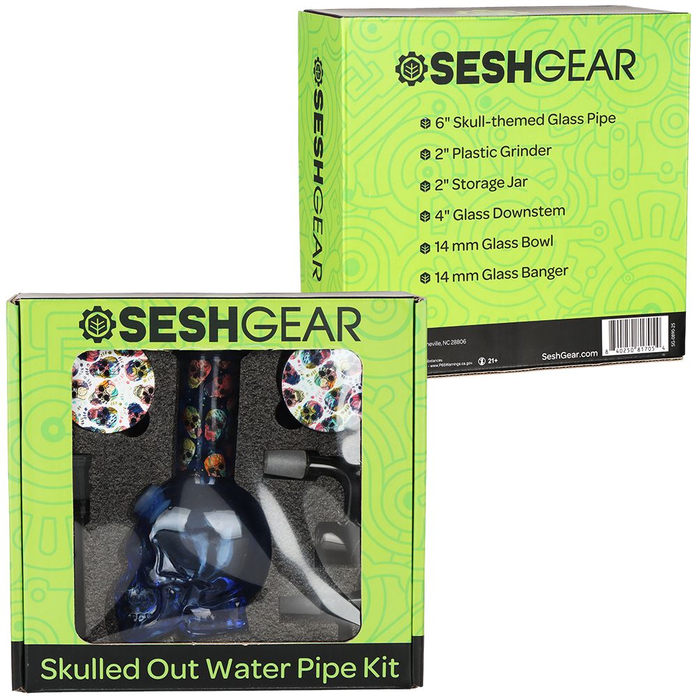 SeshGear Skulled Out Water Pipe Kit - 6" / Colors & Designs Vary
