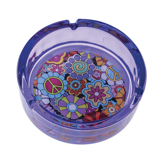 PURPLE HIPPIE FLOWER GLASS ASHTRAY
