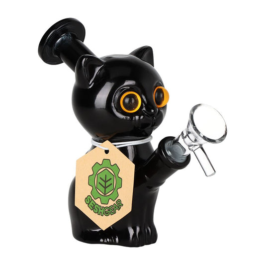 SeshGear Mesmorizing Kitty 2pc Glass Water Pipe Set - 4.75"/ 14mm F / Assorted Colors