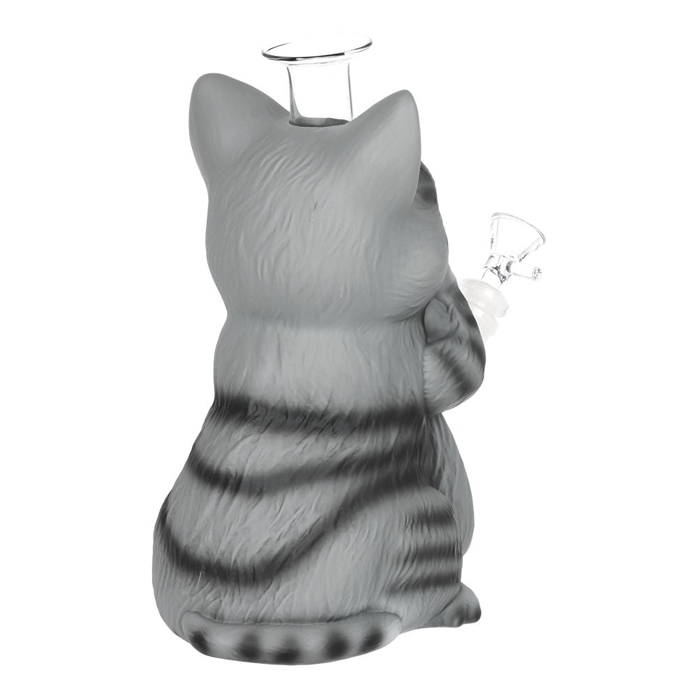 Grey Tabby Cat Glass & Vinyl Water Pipe - 9" / 14mm F