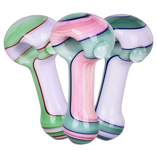 Milky Pastel Ribbons Glass Spoon Pipe - 4" / 3pk