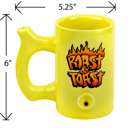 YELLOW ROAST & TOAST PIPE MUG WITH FLAME DESIGN
