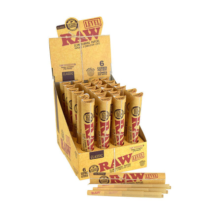 RAW | Classic Natural Pre-Rolled Level Cones 84mm w/26mm Spiral Tip [Pack of 6 | Display of 24]
