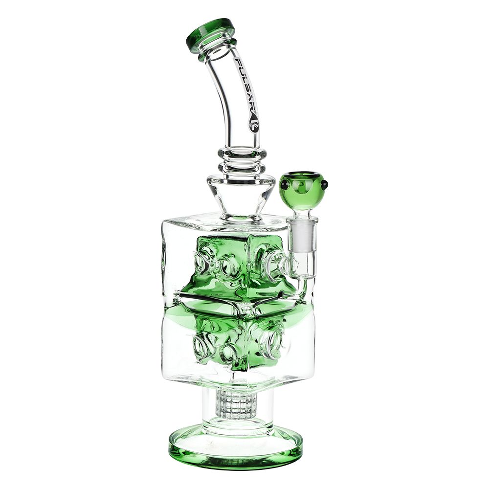 Pulsar Double Swiss Perc Blocks Glass Water Pipe - 12.5" / 14mm F / Blue