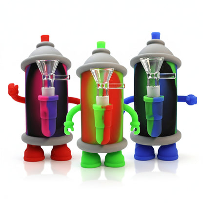 Graffiti Spray Paint Can - 6″ Colorful Silicone Pipe with 14mm Glass Bowl
