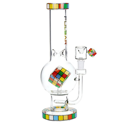 Pulsar Rubik's Cube Perc Bubble Base Glass Water Pipe - 12.5"
