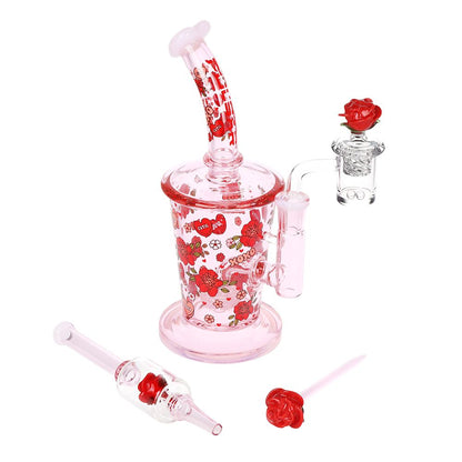 Pulsar Valentine's Rose Glass Dab Rig Set - 8.25" / 14mm F