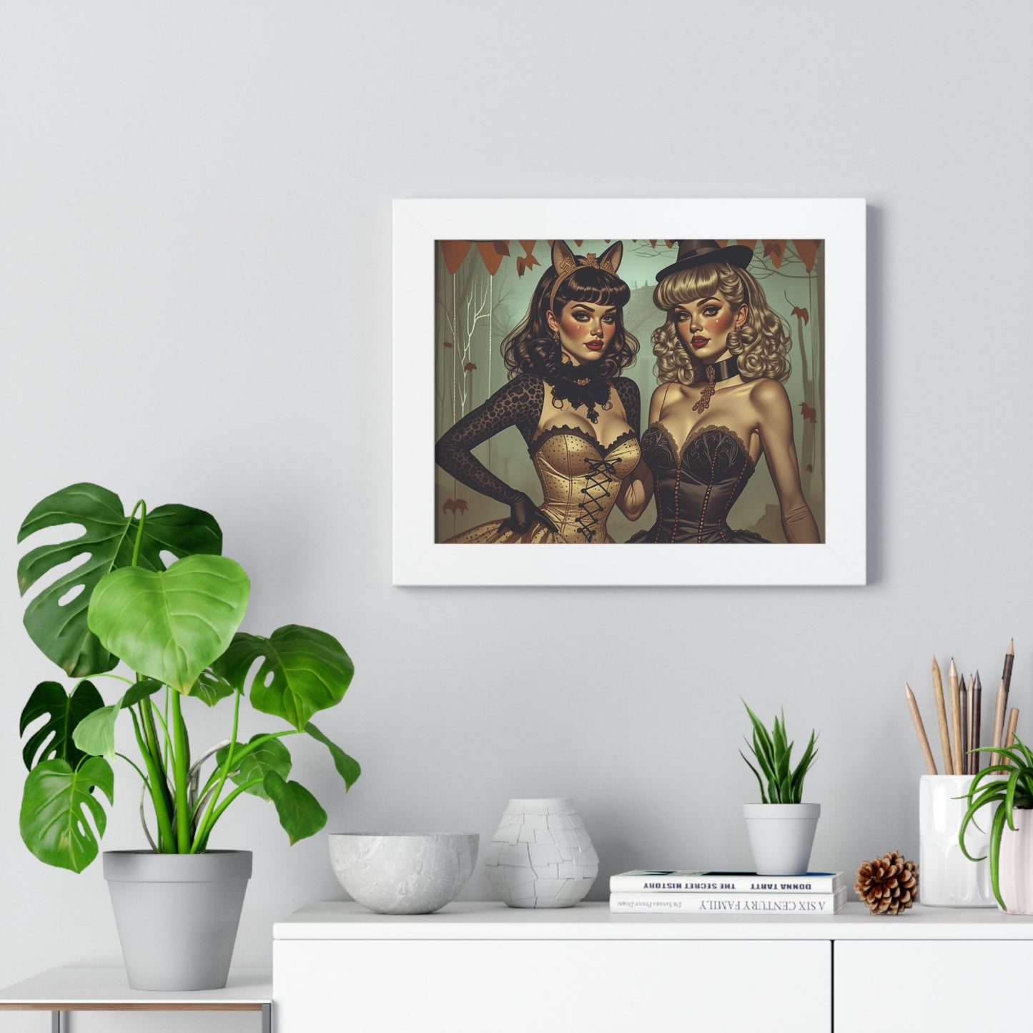 Spooky Beauties Vintage Halloween Glam Framed Print