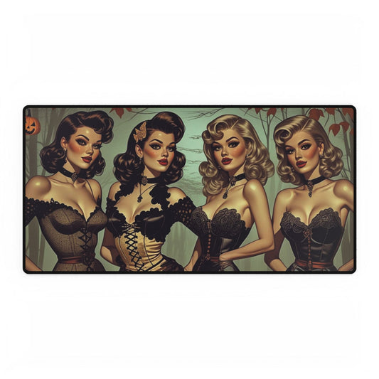 Spooky Beauties Vintage Halloween Glamour Desk Mat - Retro Pinup Office Decor