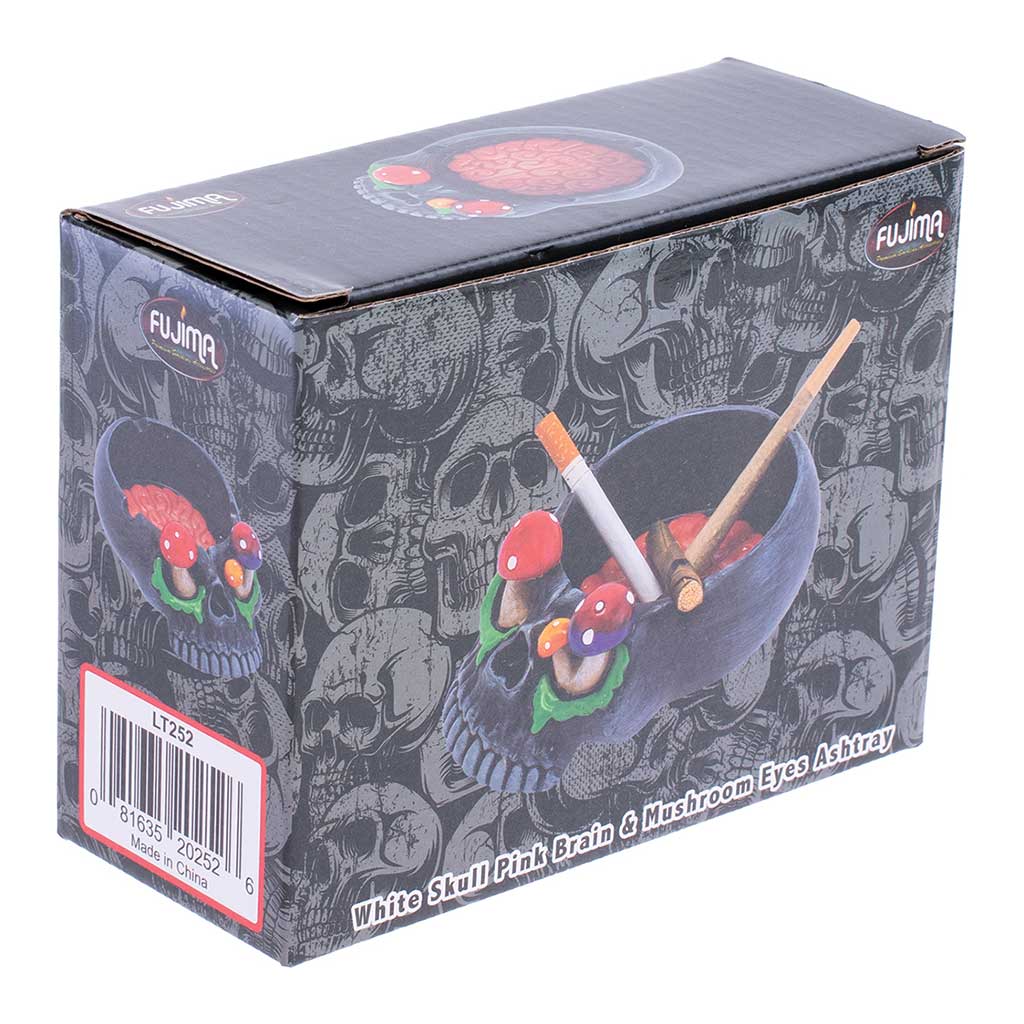 BLACK SKULL PINK BRAIN & MUSHROOM EYES ASHTRAY