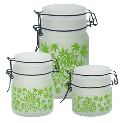 Green Leaf Glass Storage Jars