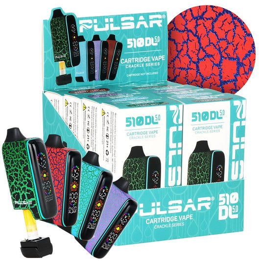 8CT DISPLAY - Pulsar 510 DL 5.0 LCD Screen Vape Bar Crackle Series - 1000mAh / Assorted Colors