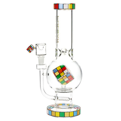 Pulsar Rubik's Cube Perc Bubble Base Glass Water Pipe - 12.5"
