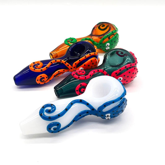 Octopus V2 Glow In The Dark Glass Smoking Spoon Hand Pipe