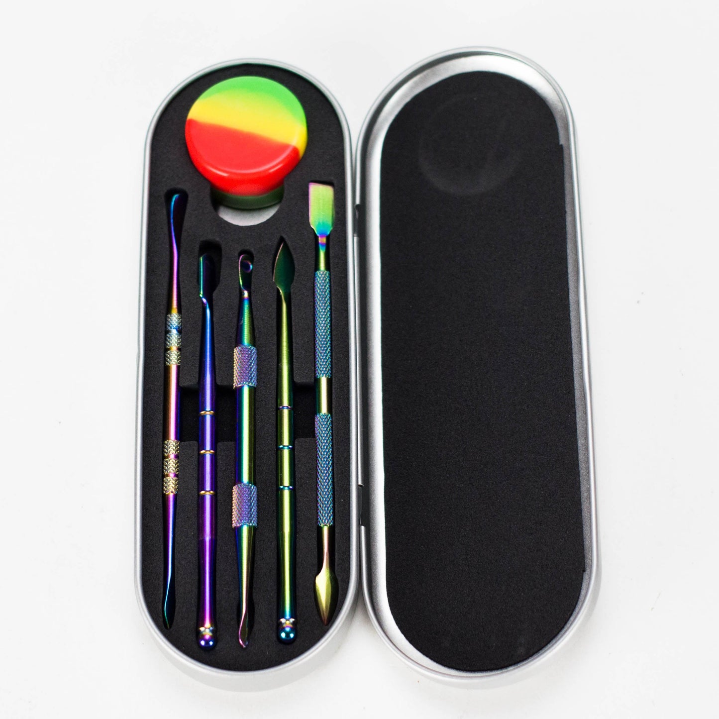 Stainless Steel Dabber Tool Set - 6 Pc Tool Kit- 440 Stainless Steel & Rainbow Silicone jar