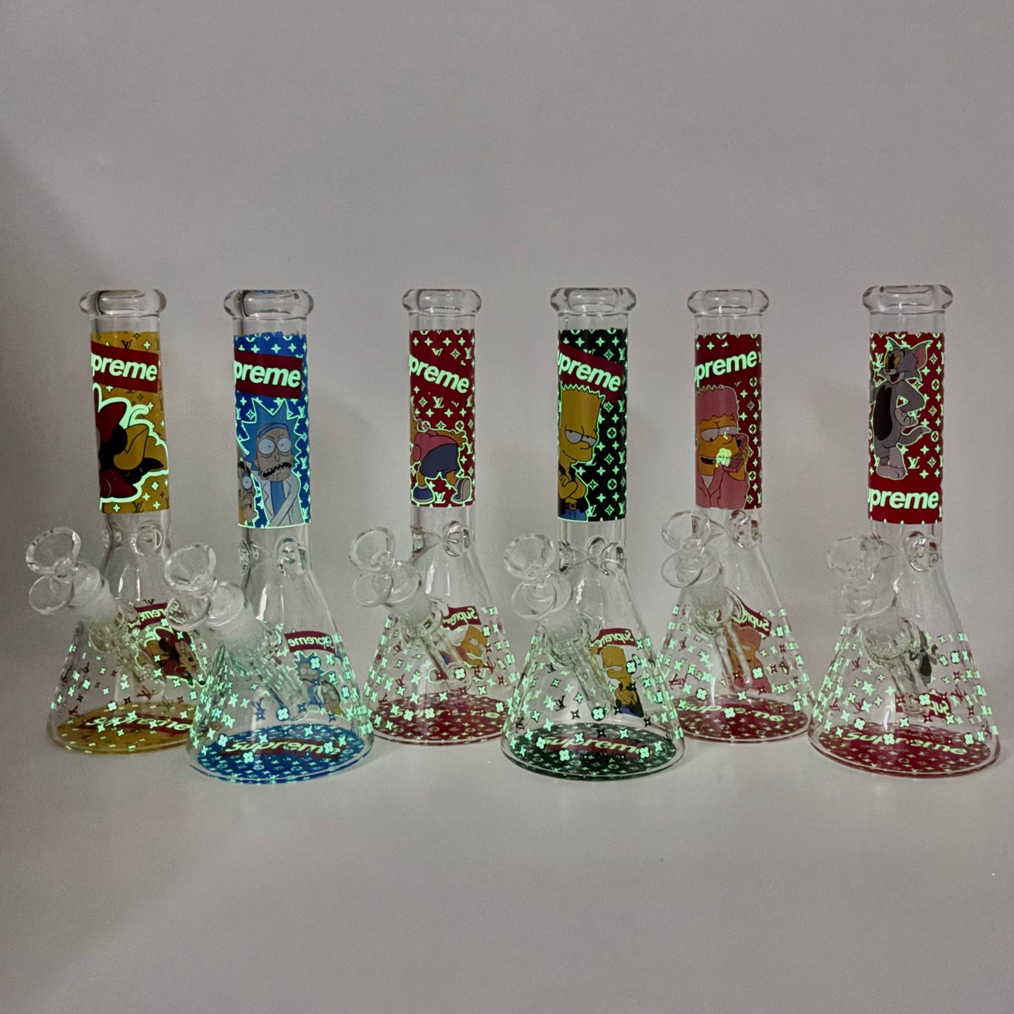 10" Cartoon Glow-in-the-Dark Glass Beaker Bong – 3-Piece Set