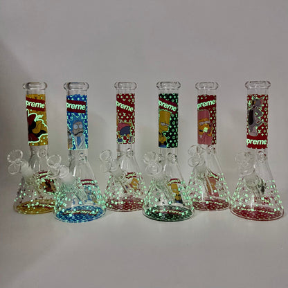 10" Cartoon Glow-in-the-Dark Glass Beaker Bong – 3-Piece Set