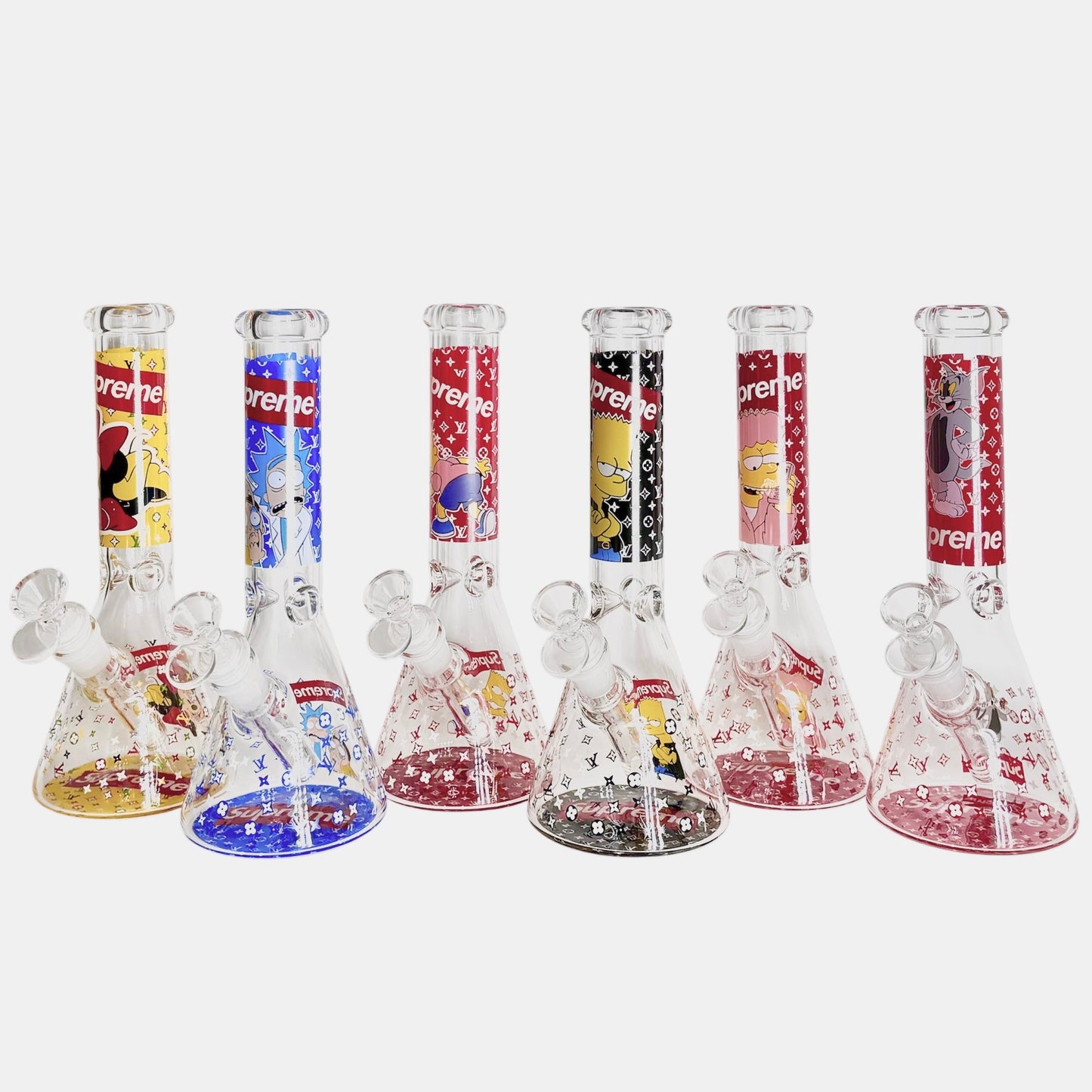 10" Cartoon Glow-in-the-Dark Glass Beaker Bong – 3-Piece Set