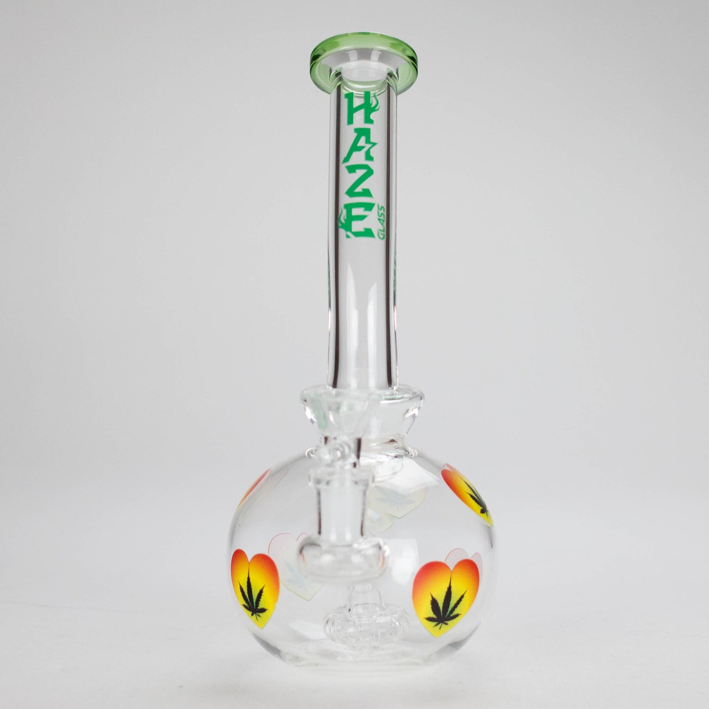 Haze | 9″ Heart Leaf Bubble Base Glass Bong – Teal (Mini-R)