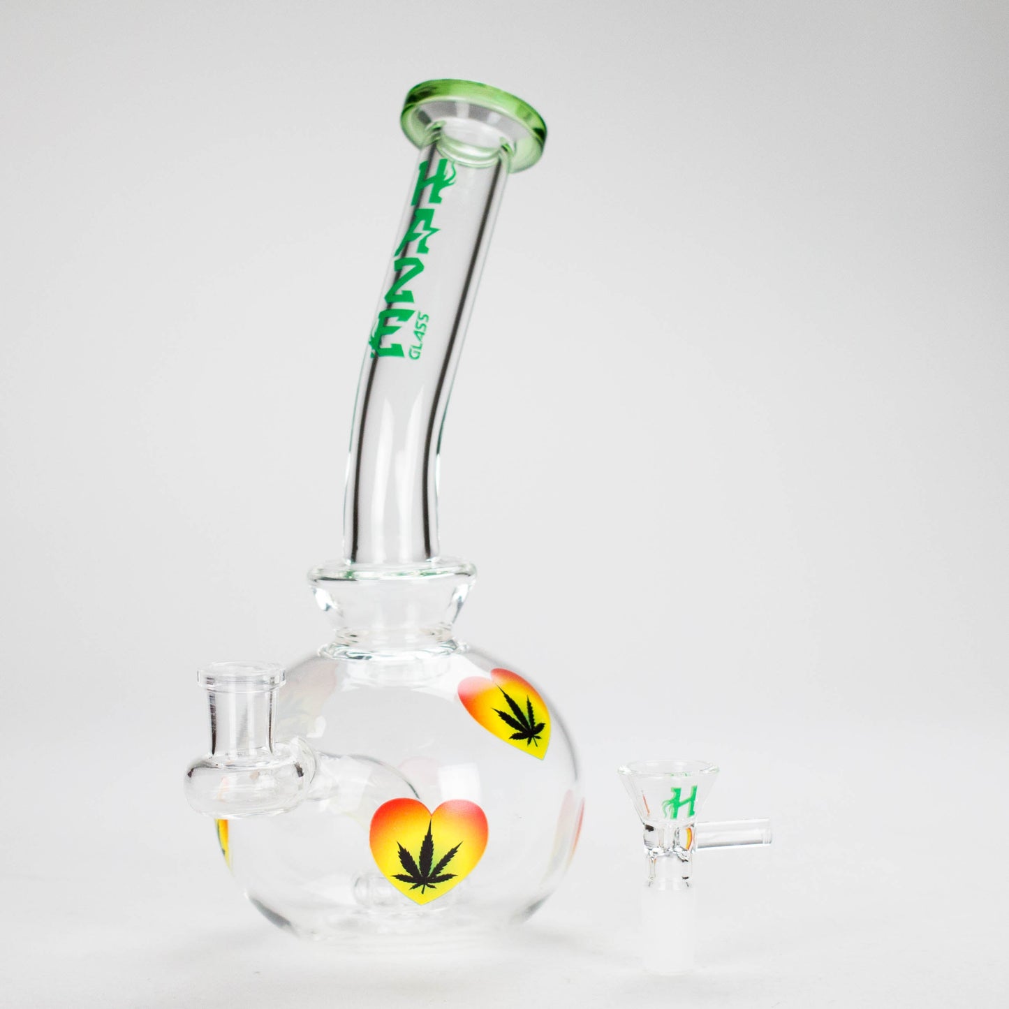 Haze | 9″ Heart Leaf Bubble Base Glass Bong – Teal (Mini-R)