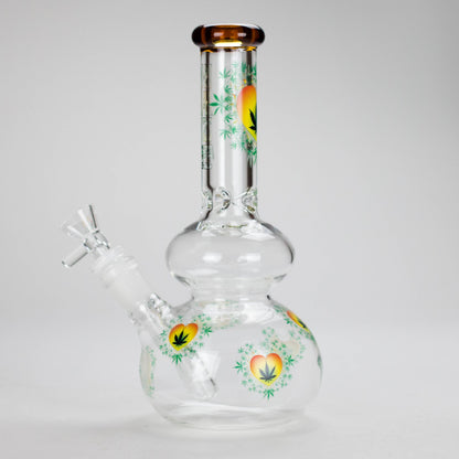 Haze | 9″ Heart Leaf Double Bubble Base Glass Bong with Color Lip – Amber (Mini-U)