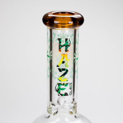 Haze | 9″ Heart Leaf Double Bubble Base Glass Bong with Color Lip – Amber (Mini-U)