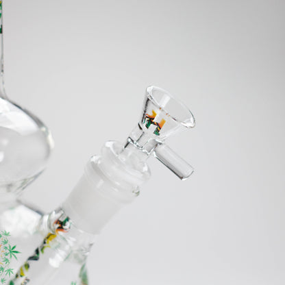 Haze | 9″ Heart Leaf Double Bubble Base Glass Bong with Color Lip – Amber (Mini-U)