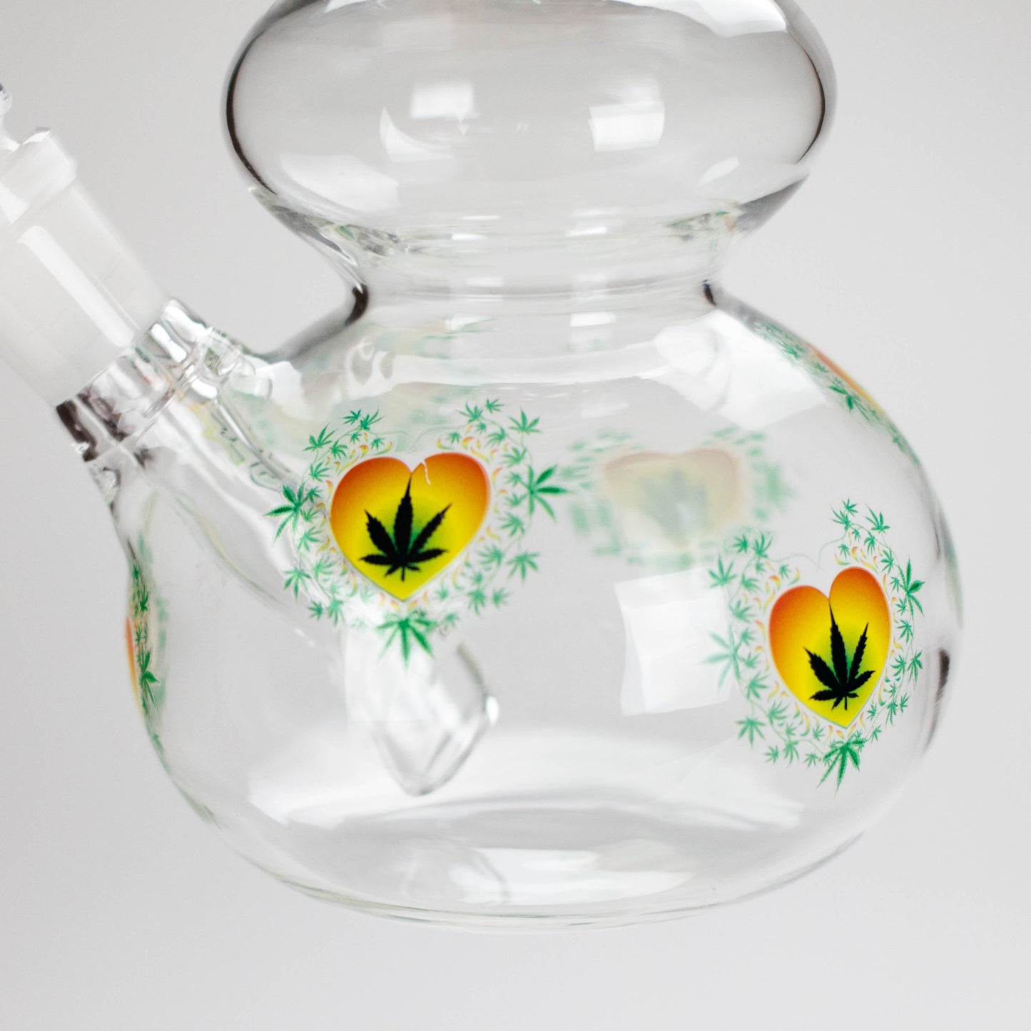 Haze | 9″ Heart Leaf Double Bubble Base Glass Bong with Color Lip – Amber (Mini-U)