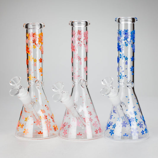 10" Cherry Blossom Glass Beaker Bong – 14mm Bowl Joint