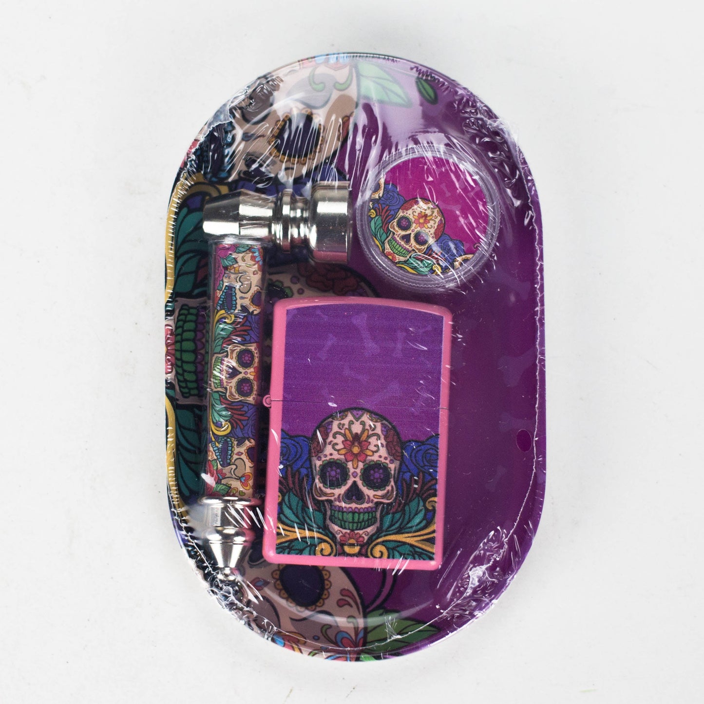 Metal Pipe & Lighter Gift Set – Includes Zippo-Style Lighter, Grinder & Tray