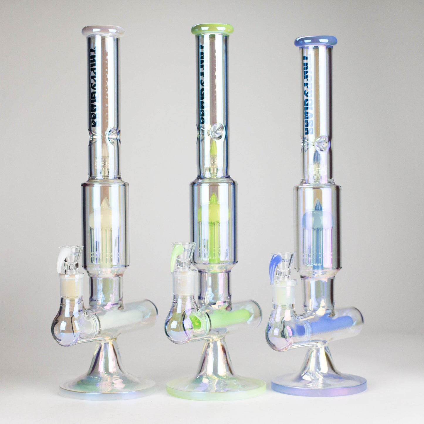 Trippy Glass | 17" 7mm Holographic Stemline Bong – Triple Diffused Perc with 18mm Bowl