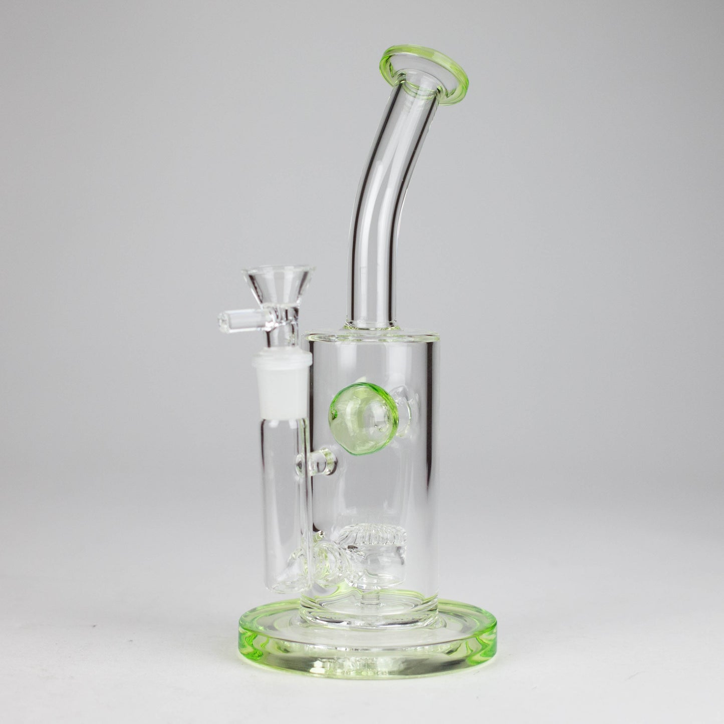 9" Ball Perc Glass Bong – Green with Bent Neck & 14mm Bowl