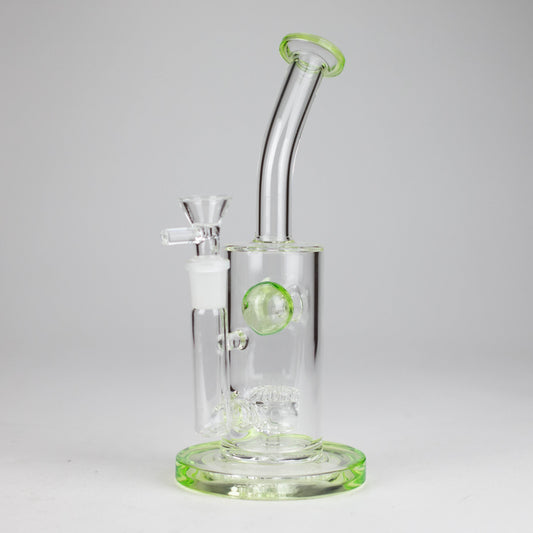9" Ball Perc Glass Bong – Green with Bent Neck & 14mm Bowl