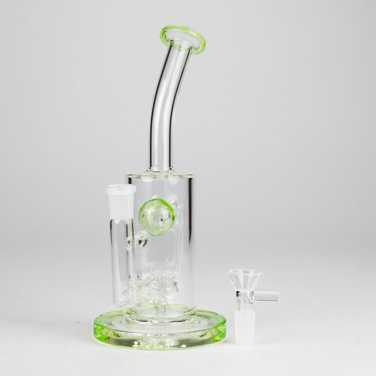 9" Ball Perc Glass Bong – Green with Bent Neck & 14mm Bowl