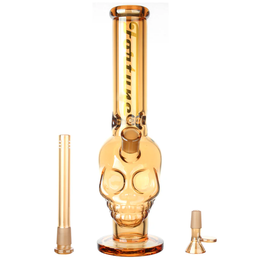 14" 7mm Electroplated Skull. Fortune | Glass Bong