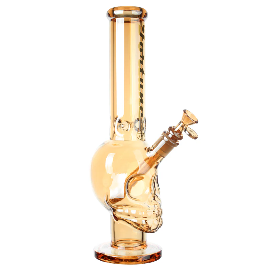 14" 7mm Electroplated Skull. Fortune | Glass Bong