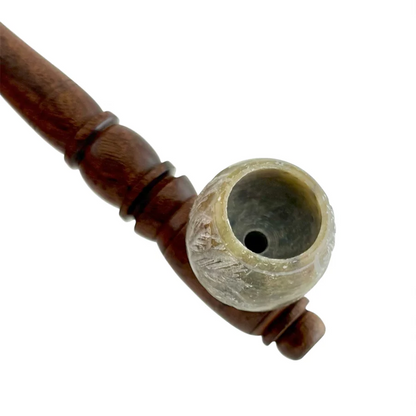 5" Wooden Pipe With Marble Bowl - Classic Long-Style Design-2CT