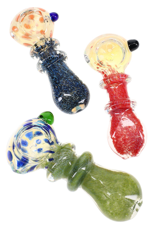 Silver-Fumed Color-Changing Dotted Spoon Pipe “Dot Pop” – 3½″ – Assorted Colors