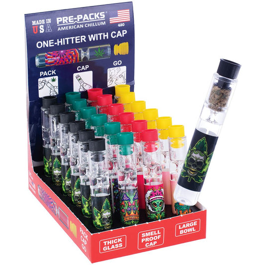 24ct American Chillum Pre-Packs • Smellproof "Pack, Cap, Go" One-Hitters | Display