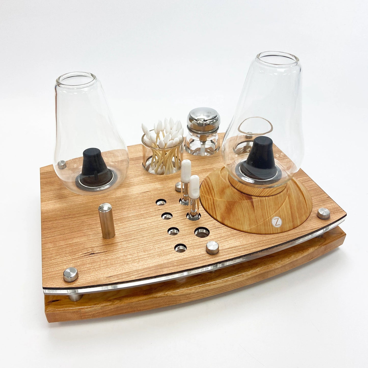 The Zenco Drinking Glass Vaporizer Organizing Tray For Duo or Flow and Cleaning Station with ISO Pump and Swab