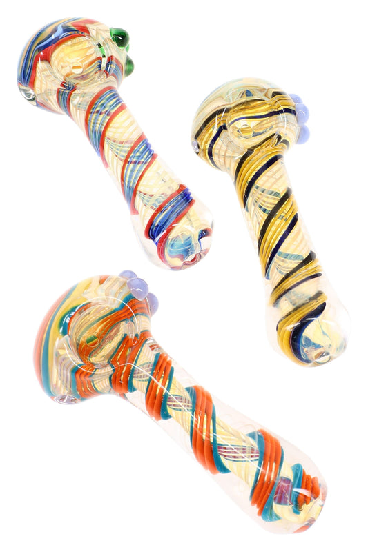 Color Changing Swirl Striped Glass Hand Pipe “Rainbow Ribbon” – 4½″