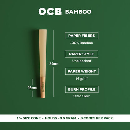 OCB Unbleached Bamboo Pre-Rolled Cones | 24pk Display