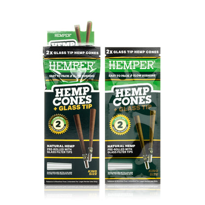 Pre-Rolled 2PK King Size Glass Tipped Hemp Cones| 12ct Display