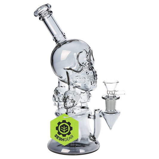 SeshGear Stacked Skulls Electroplated Glass Water Pipe - 9"