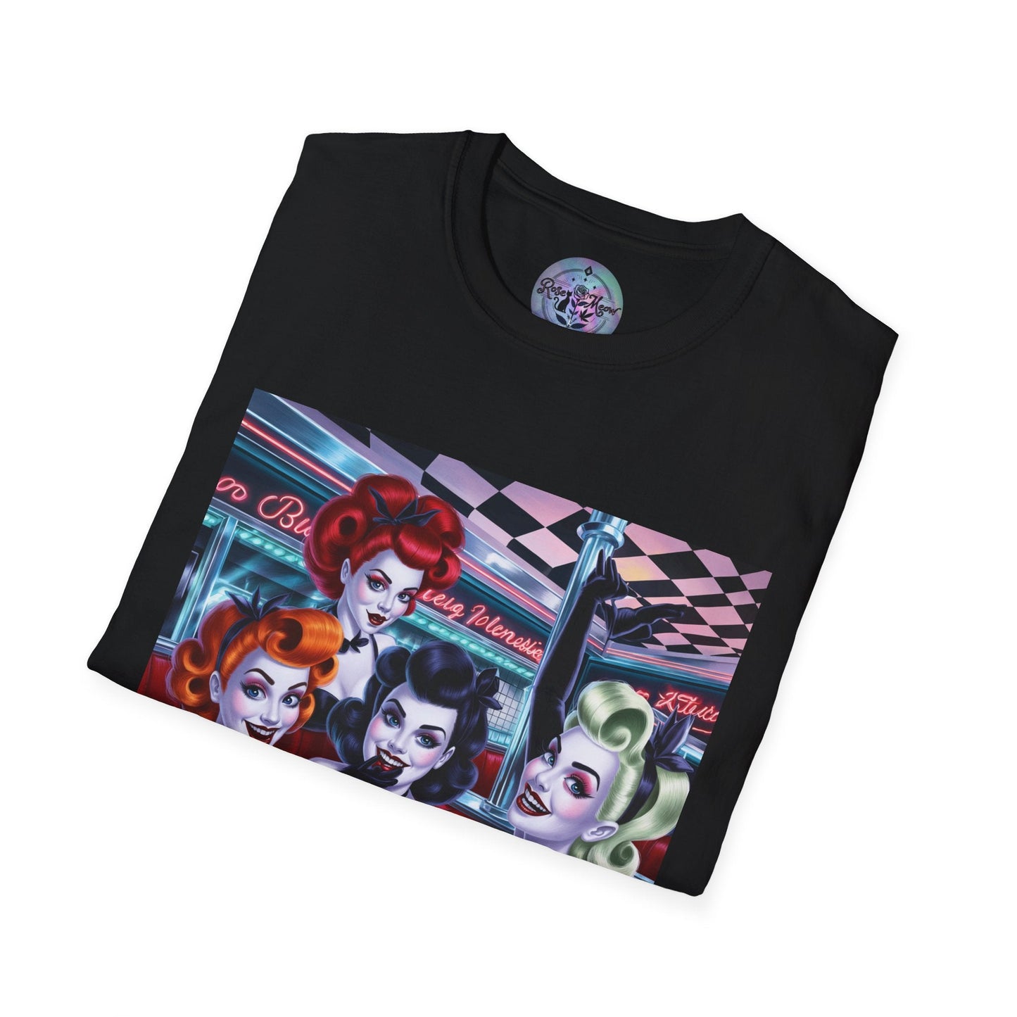 Spooky Beauties Retro Diner Vibes Unisex Softstyle T-Shirt | Rose Meow™ | Vintage Aesthetic